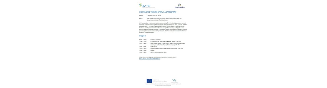 Pozvánka do JVTP na seminář Digitalizace veřejné správy a samospráv